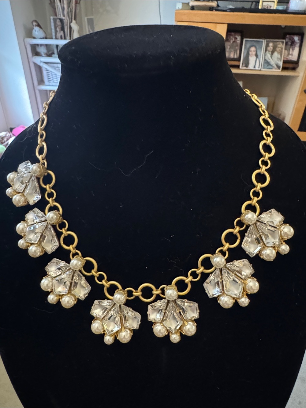 Spartina 449 Gold-Tone Necklace with Clear Crystals and Ivory Pearls